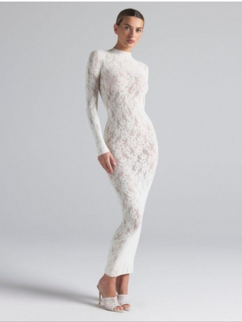 Skims Women's White Knit Lace Mock Neck Dress Size 2X -3X NWT